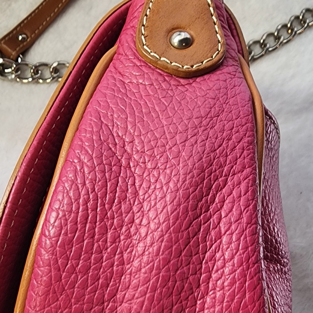 VALENTINA Saddle Leather Shoulder Bag Pink/Tan/Made in Italy EUC - Picture 8 of 17